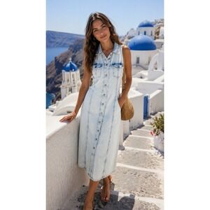 DKNY Jeans Women's Sleeveless Denim Maxi Shirt Blue 100% Cotton Denim Medium